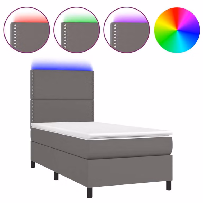 Giroletto Molle con Materasso e LED Grigio 100x200cm Pelle finta