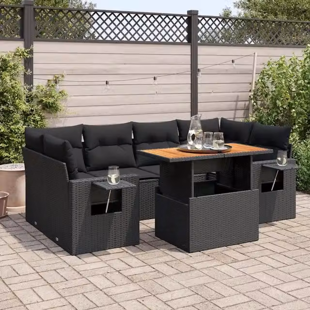 Set Divani da Giardino con Cuscini 7pz Nero Polyrattan 3327114