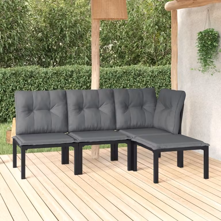 Maison Exclusive - Set Salotto da Giardino 4 pz Nero e Grigio in Polyrattan