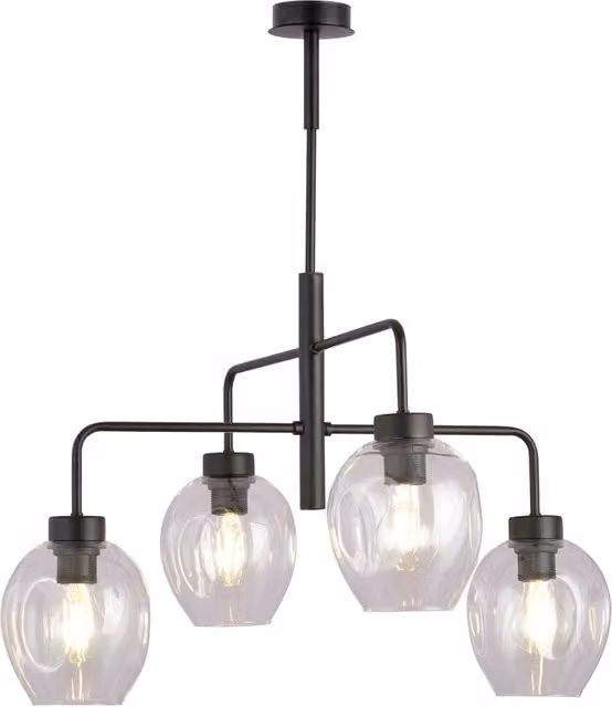 Lampadario Moderno 4 Luci Eritonio In Accaio Nero E Vetro Trasparente