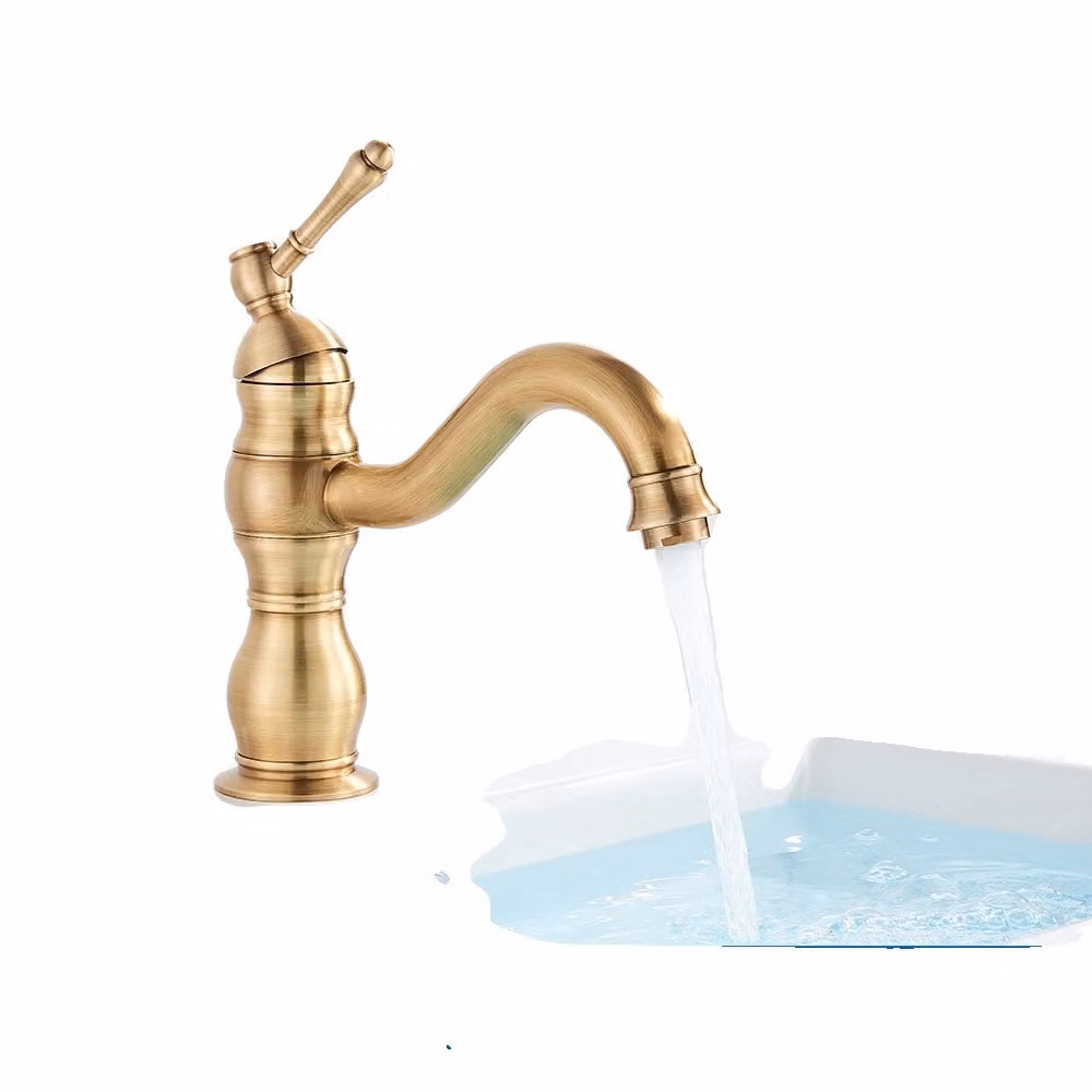 Rubinetto da bagno in ottone antico, comando a una mano, miscelatore caldo e freddo, corto in ottone antico