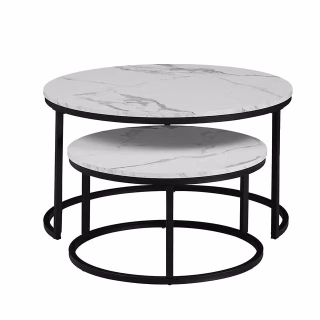 Tavolino con texture marmo, design 2 in 1, supporto in metallo, 60 cm