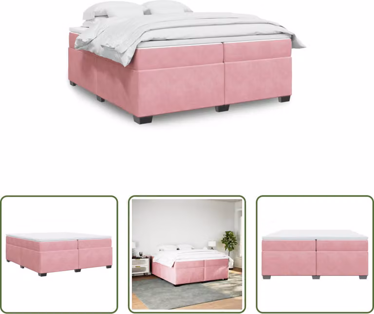 The Living Store Letto a molle con materasso Rosa 200x200 cm Velluto