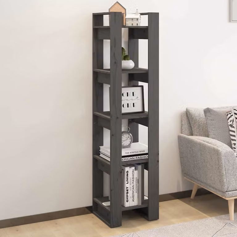vidaXL Libreria Divisorio in Legno di Pino Grigio L: 41 cm, P: 35 cm, H: 160 cm