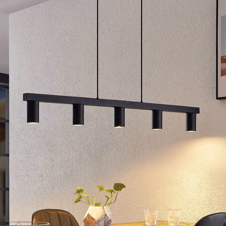 Lampada a sospensione Baliko Lindby, dimmerabile, Nero, Soggiorno / Sala da pranzo, Metallo, Moderno, Lampada a sospensione
