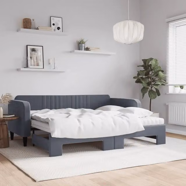 Divano Letto Estraibile vidaXL in Velluto Grigio con Cassetto per Materasso 90x200 cm