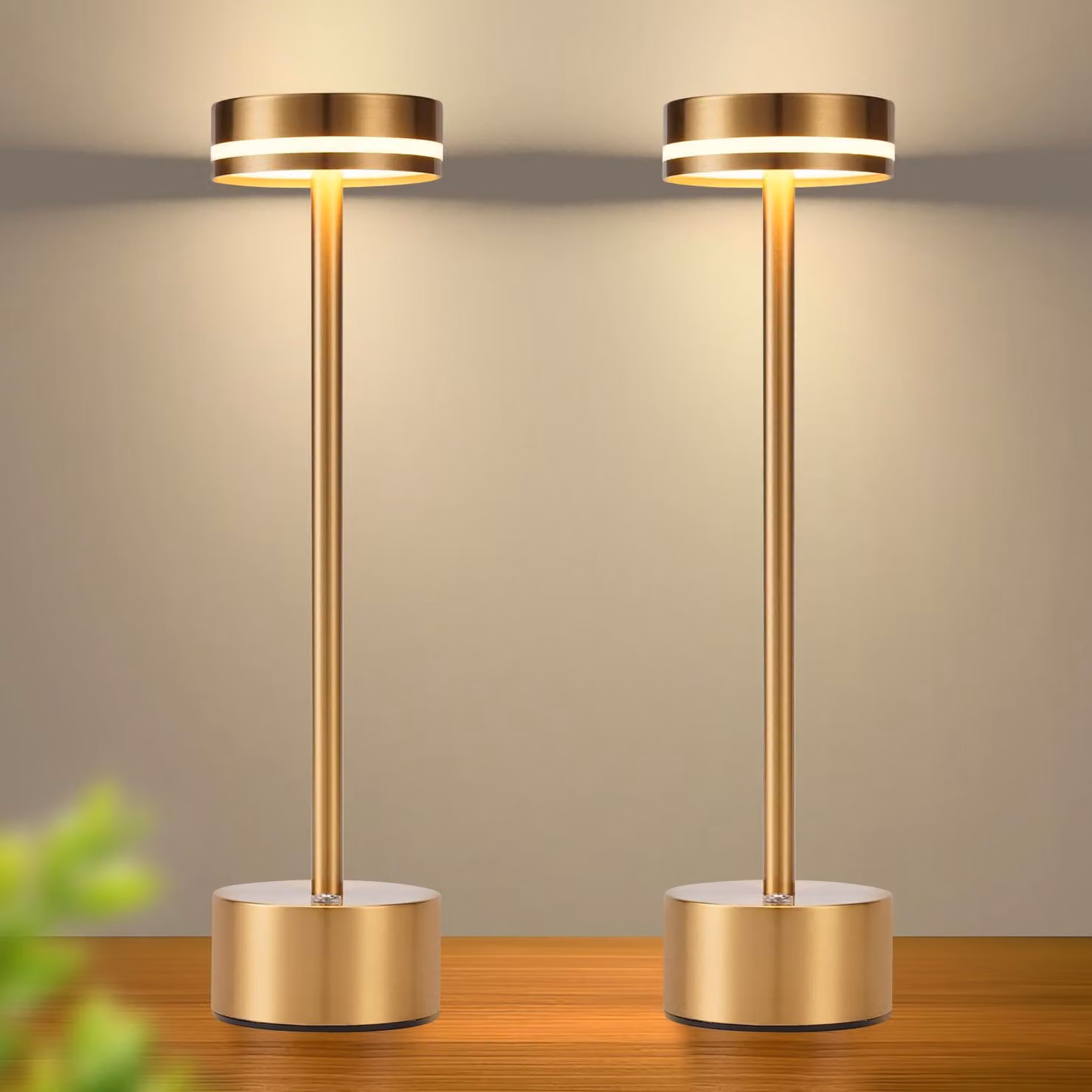 ZMH LED Lampada da Tavolo 2ER Lampada da Tavolo Ricaricabile Cordless da Letto Dimmerabile con USB-C Batteria Ricaricabile Lampada Touch Oro Lampade da Tavolo per Camera da Letto Sala da Pranzo Ufficio
