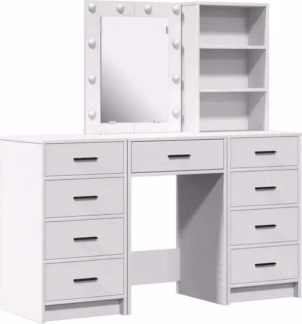Toeletta | Tavolo da Trucco con cassetto 3 pz Bianco Legno multistrato
