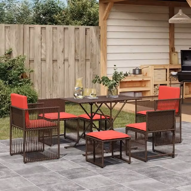 Set da pranzo da giardino da 7 pz con Cuscini Marrone 369015