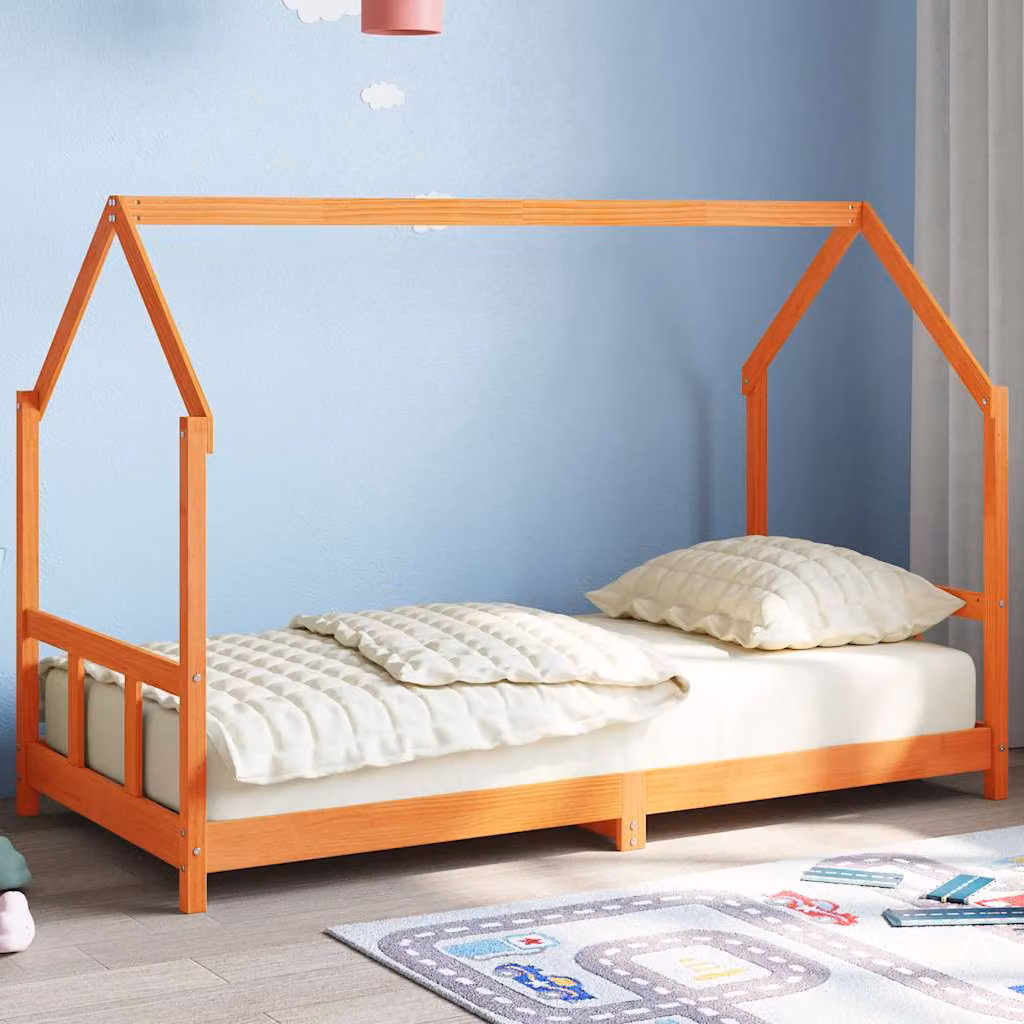 vidaXL Giroletto per Bambini in Legno Massello di Pino, Colore Marrone Cera, 90 x 190 cm