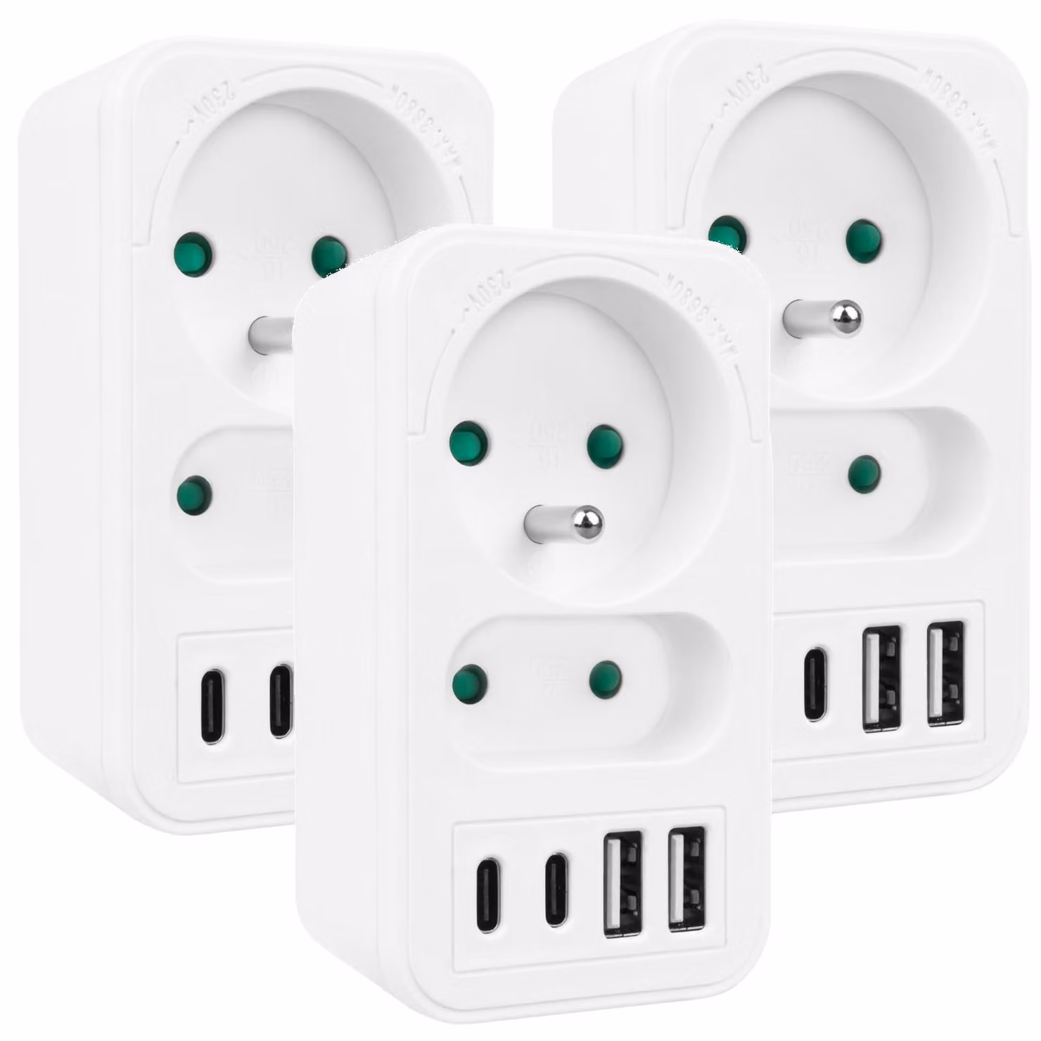 Presa di corrente Maclean x2 + distributore 4xUSB con 2 prese 2xUSB A 2xUSB C PD 20W 1x16A + 1x6A MCE249 F/W 3 pezzi