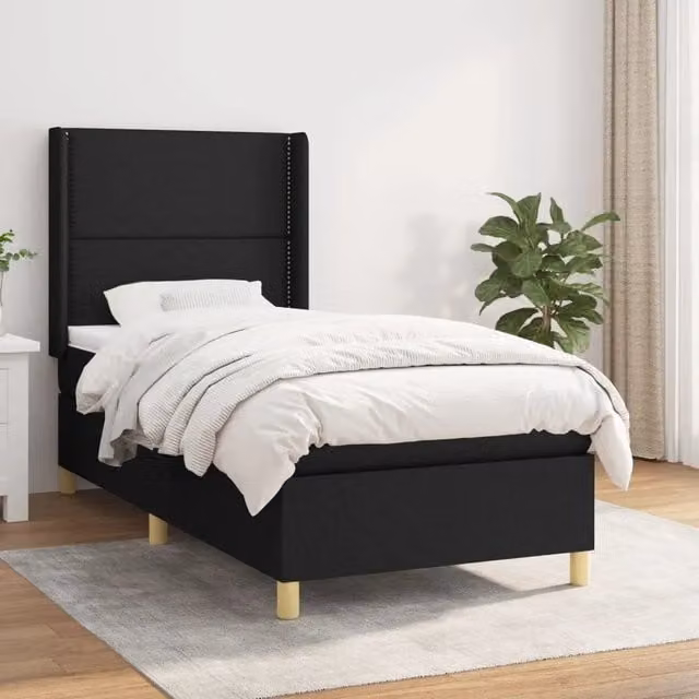 Letto Ibrido vidaXL con Giroletto a Molle e Materasso, Colore Nero e Bianco, L/P/H: 90 x 200 x 128 cm
