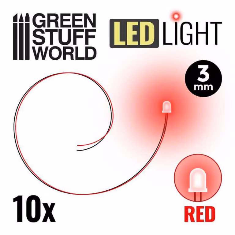 Green Stuff World - LED, colore rosso, 3 mm (confezione da 10 pezzi)
