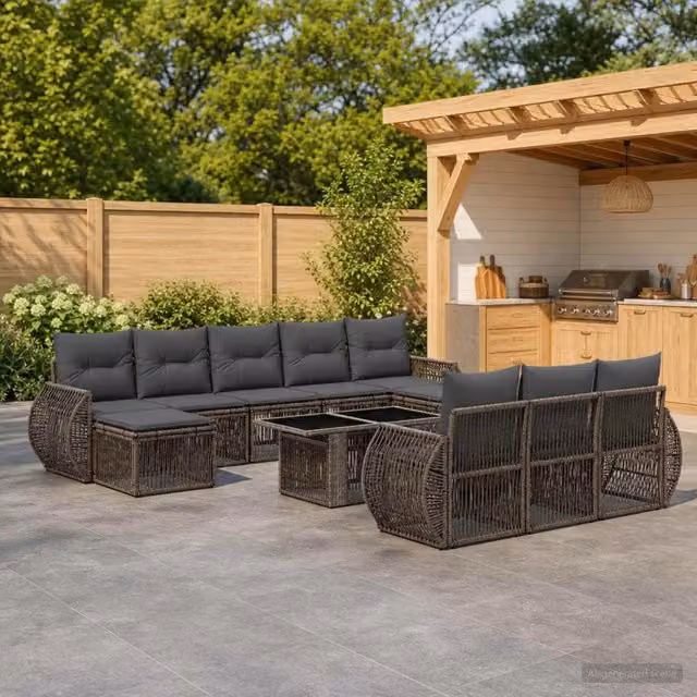 Set Divano da Giardino Moderno vidaXL in Polyrattan Grigio e Antracite con 11 Pezzi e Cuscini Inclusi – 1