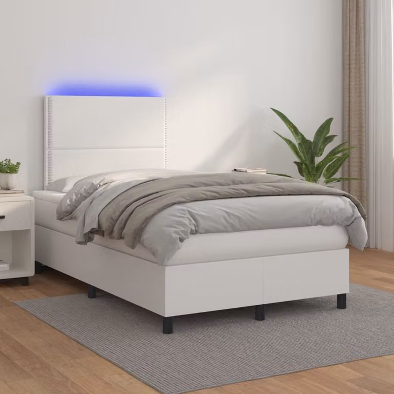The Living Store Letto a molle con materasso e LED bianco 120x200 cm in ecopelle