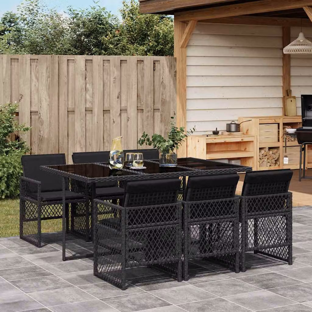 vidaXL Set da Pranzo da Giardino 7 pz in Polyrattan Nero con Piano in Vetro – 1