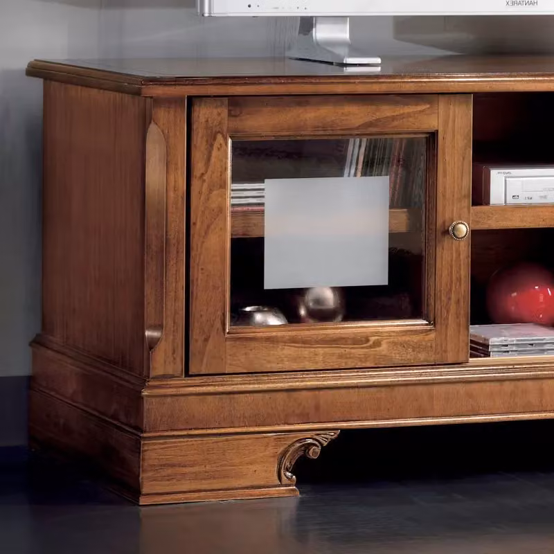 Parete attrezzata classica porta tv in legno e vetro color marrone Mobili 2G – 3