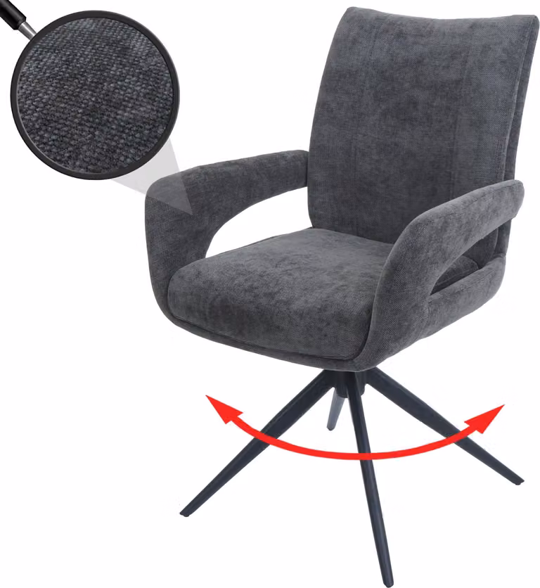 Sedia da pranzo HWC-O78, sedia da cucina, girevole con ritorno automatico, rivestita in tessuto chenille (310g/m²), colore grigio scuro