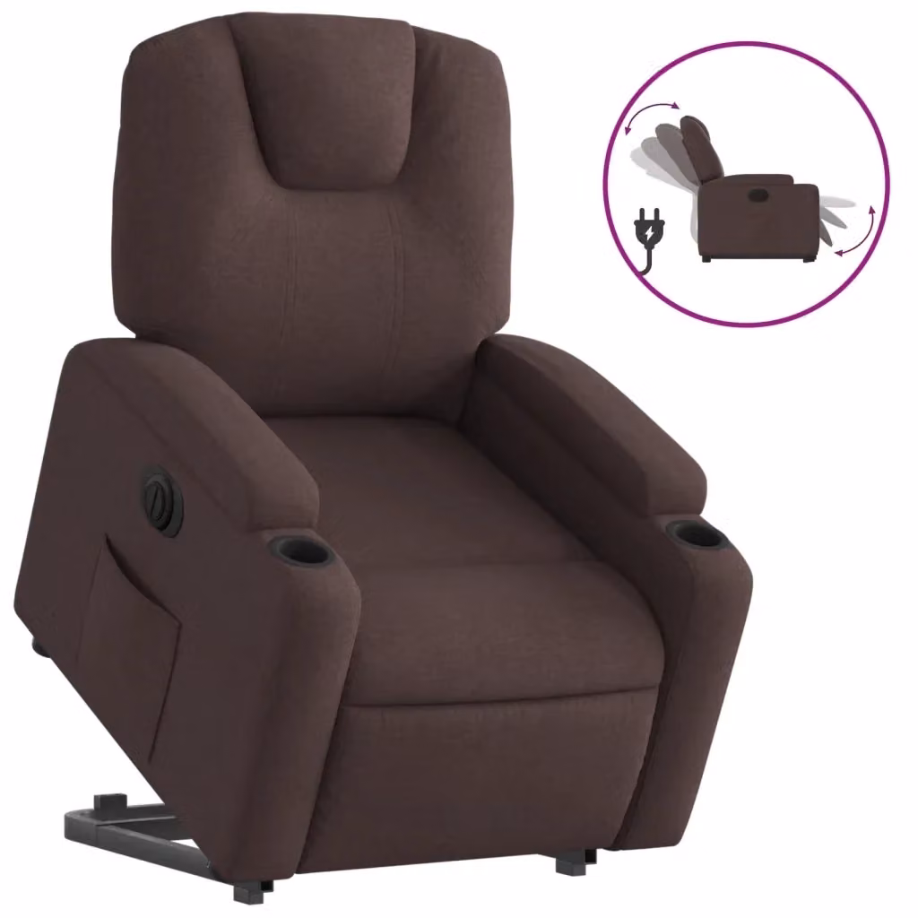 Poltrona Alzapersona Reclinante Elettrica vidaXL in Tessuto Marrone con Braccioli e Funzione Auto-Return – 2