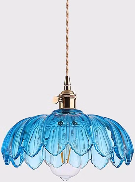 Lampada a forma di loto in vetro blu, 25 cm, ottone
