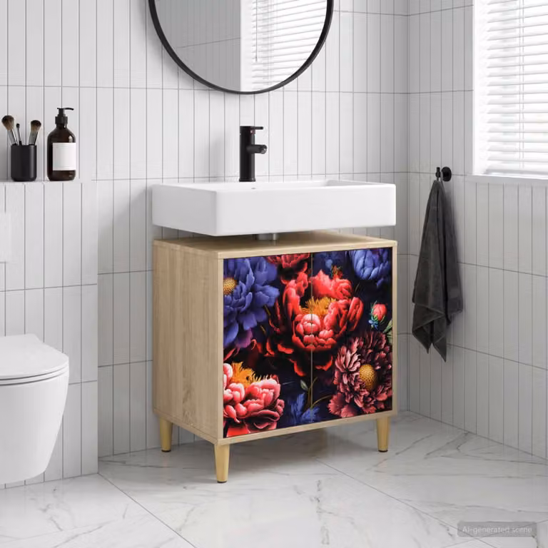 Mobile da bagno moderno vidaXL KIEL in MDF color marrone e multicolore con ante a cerniera, L 60 cm x P 40 cm x H 60 cm