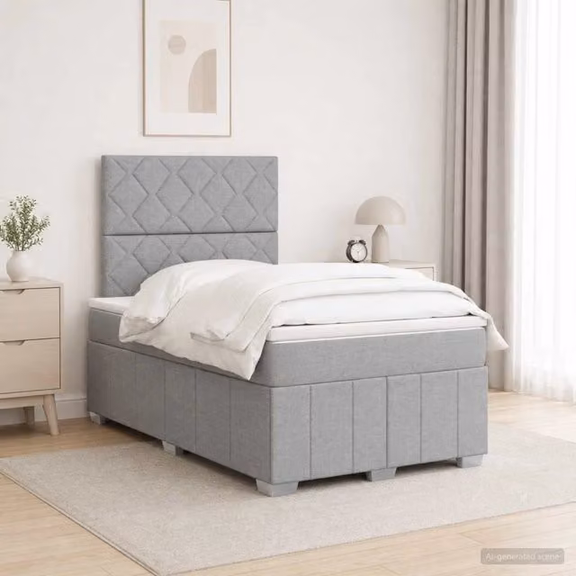 Letto Box Spring vidaXL con Materasso a Molle Insacchettate e Illuminazione LED, Grigio e Bianco, L/P/H: 120 x 200 cm