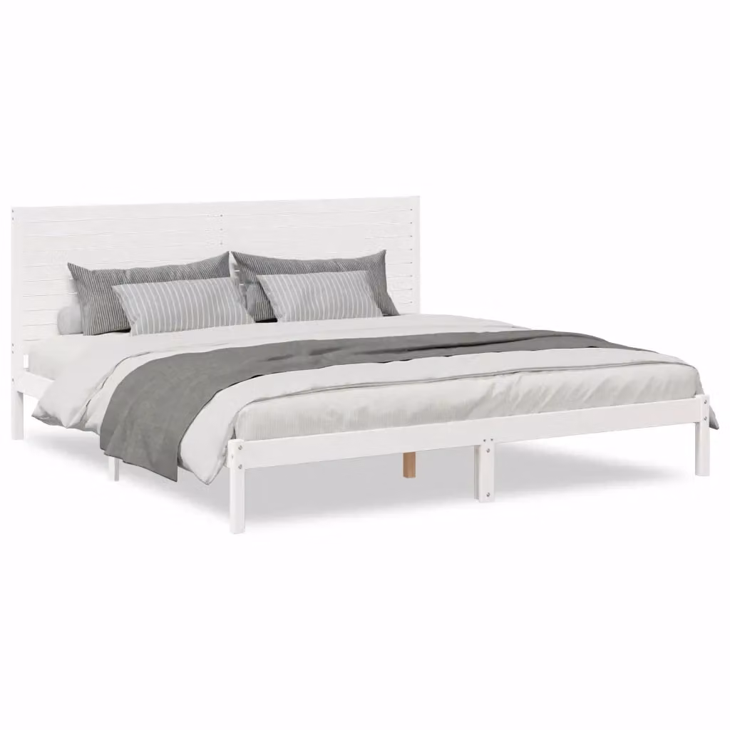 vidaXL Giroletto Extra Lungo in Legno di Pino Massello Bianco L: 200 cm, P: 210 cm – 2