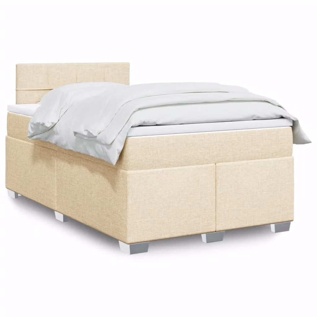 vidaXL Giroletto a Molle Ibrido con Materasso in Tessuto Beige e Bianco, L/P: 120 x 190 cm