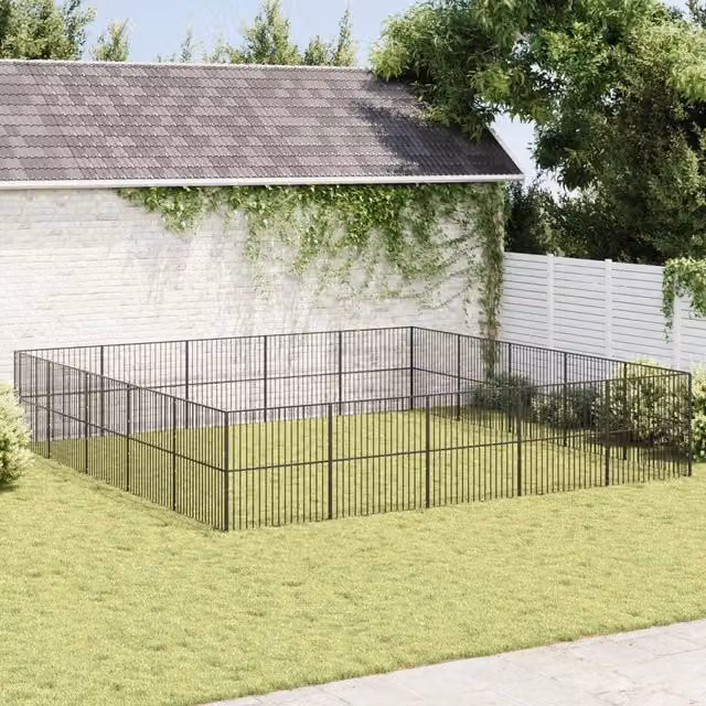 Box per cani VIDAXL in metallo nero opaco con 20 pannelli