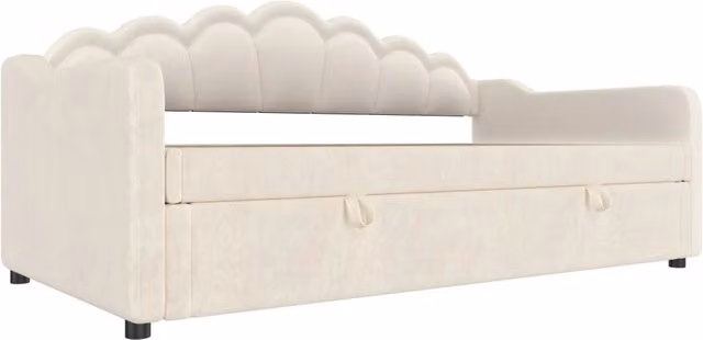 Letto giorno singolo 90x200 cm in velluto beige con contenitore idraulico e LED colorate