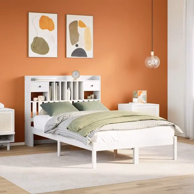 Letto Libreria senza Materasso Bianco 135x190 cm Legno di Pino 3321617