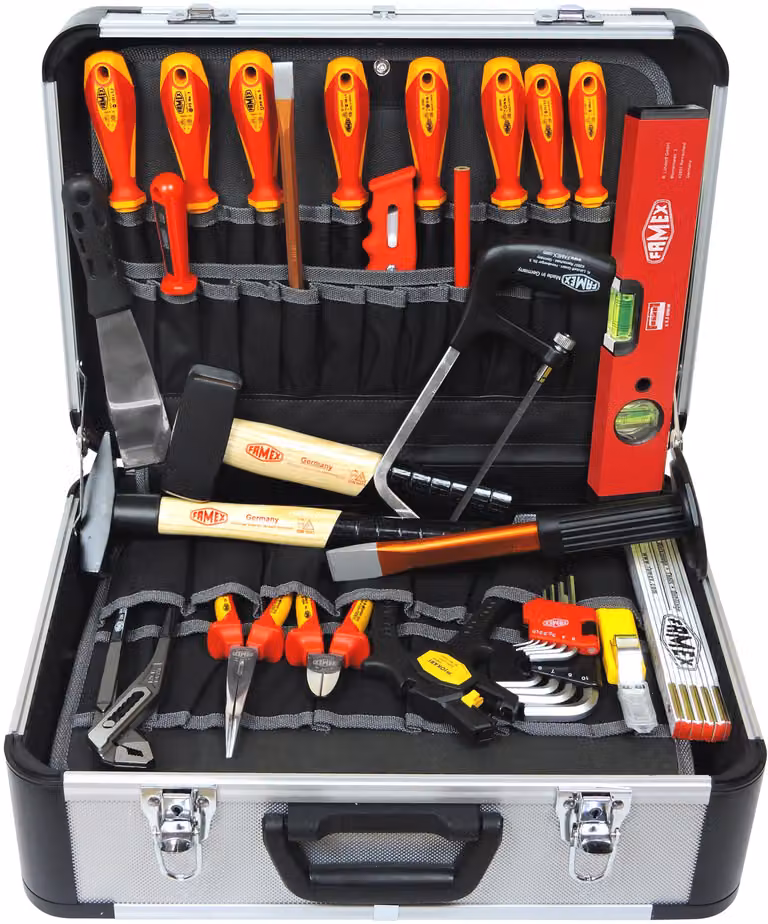 FAMEX 478-10: Valigetta professionale in alluminio con set di utensili per elettricisti