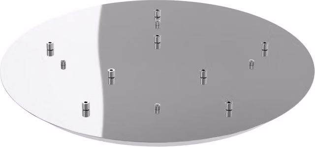 Rosone tondo moderno in metallo cromato con 8 fori, diametro: 60 cm