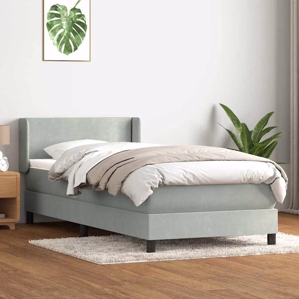 vidaXL Giroletto a Molle con Materasso Ibrido in Velluto Grigio Chiaro e Bianco L: 80 cm, H: 83 cm, P: 213 cm
