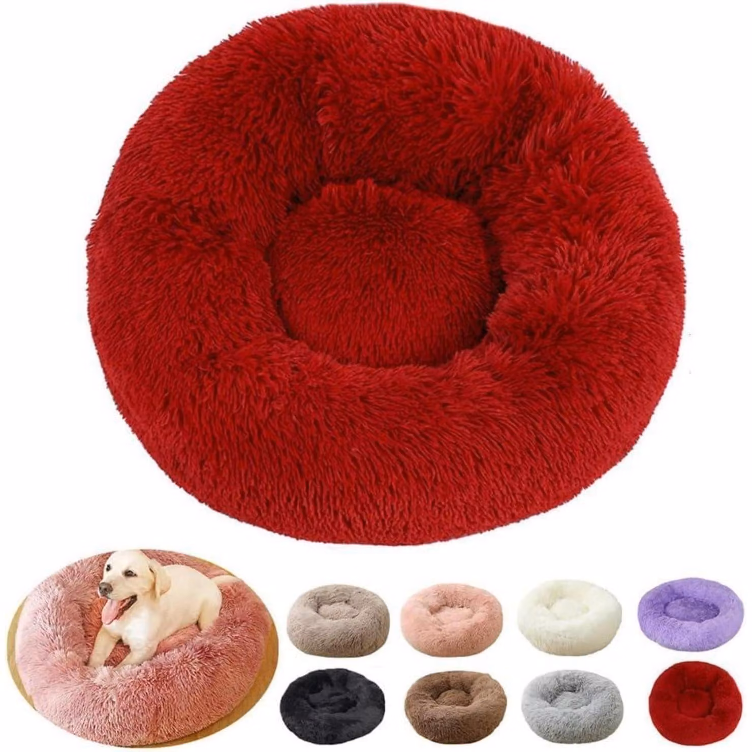 Cuccia per cani, forma rotonda, taglia XXL, lavabile, colore bordeaux, diametro 120 cm