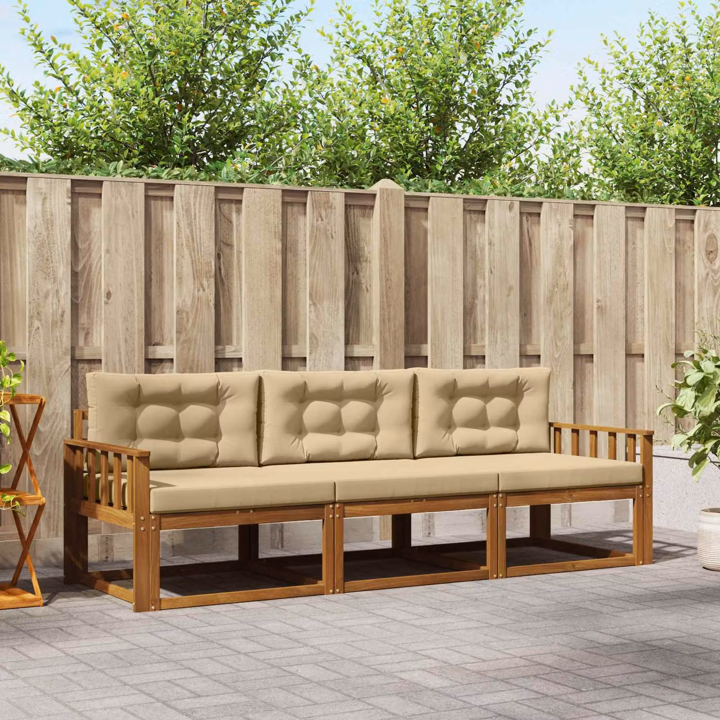 Set di divani da esterno vidaXL in legno di acacia con cuscini, colore marrone e beige