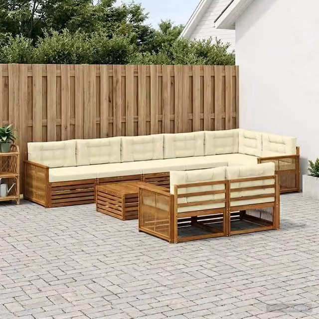 Set di divani da esterno a forma di U vidaXL in legno di acacia beige con cuscini inclusi – 1