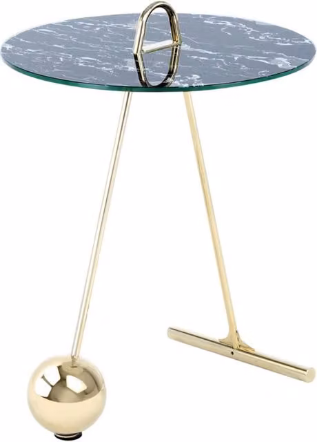 Tavolino di design Pendulum in oro e vetro effetto marmo nero