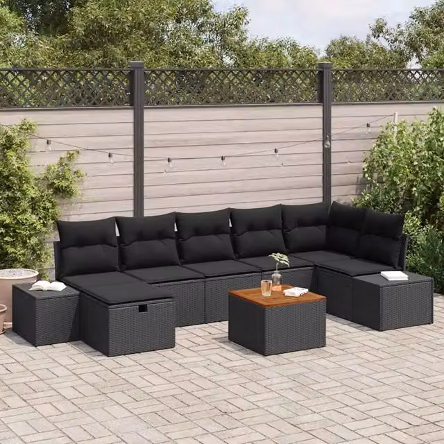 Set Divano da Giardino 8 pz Nero Poly Rattan 3360936