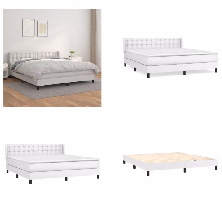 vidaXL Letto a molle con materasso bianco 160x200 cm in Pelle finta - Letto a molle - Boxspringbetten - Bett - Schlafzimmermöbel