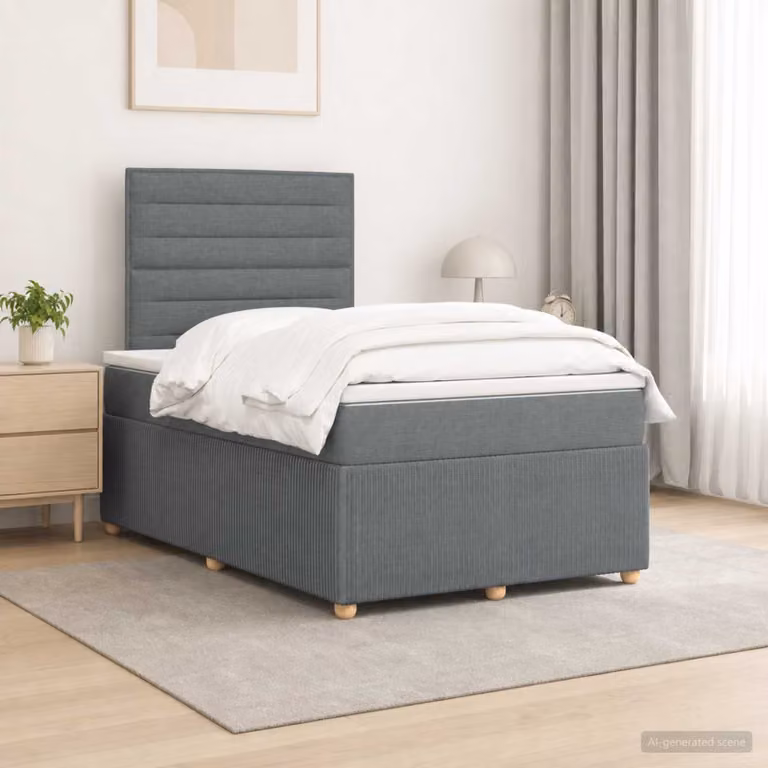 Letto box spring con materasso vidaXL in tessuto Grigio e Bianco L/P/H: 200 x 120 x 35 cm