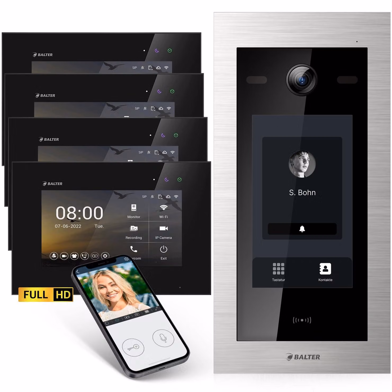 Kit videocitofono con schermo touchscreen da 7 pollici - Telecamera Full HD - Resistente all'acqua