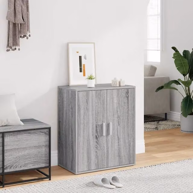 Scarpiera a parete Design Mania Grigio con ante a battente e ripiani interni L: 60 cm, P: 35 cm, H: 70 cm