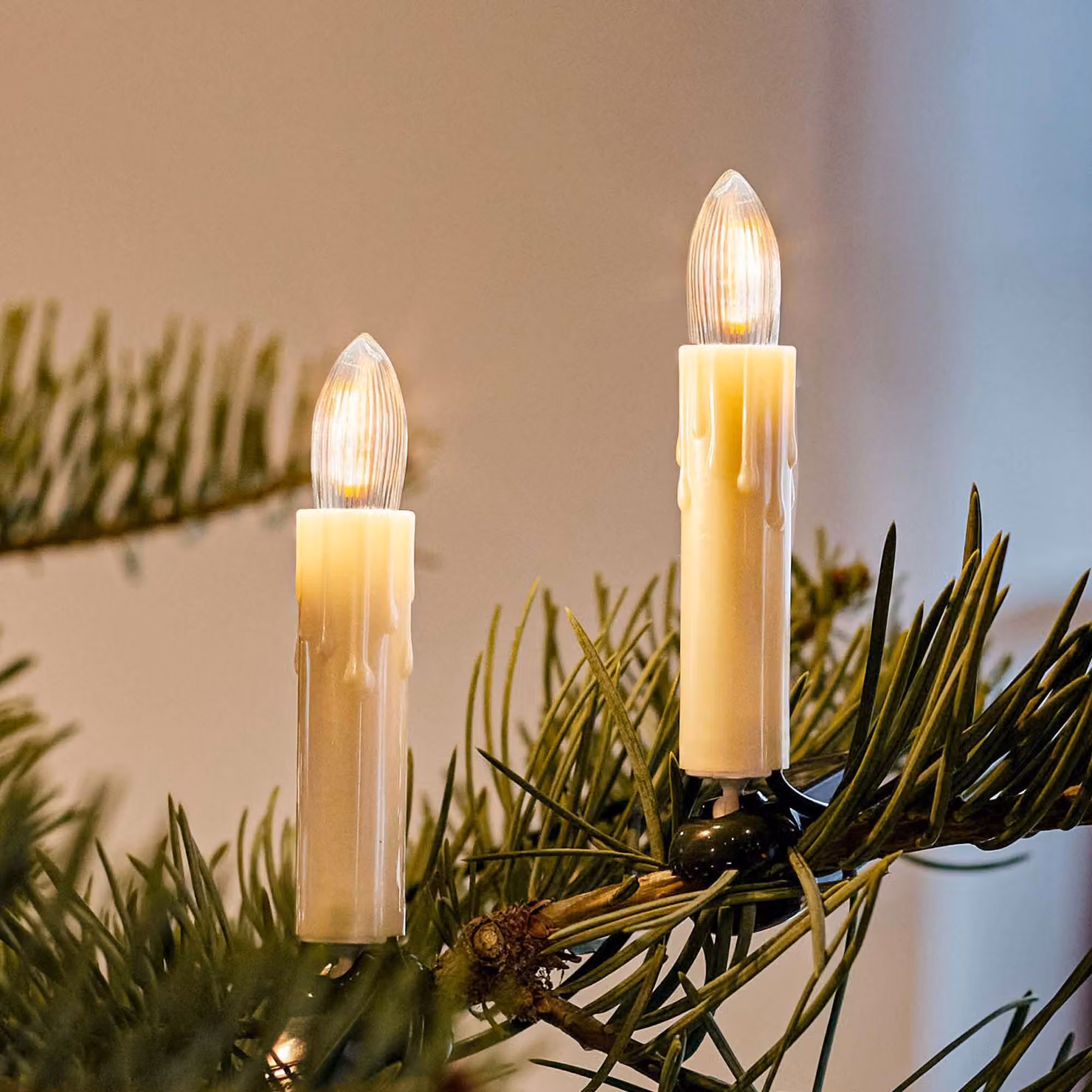 Luci di Natale a filamento LED, interno 30 pezzi, Germany, candele ondulate, con gocce di cera, avorio 814101
