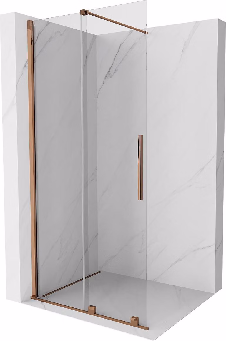 Mexen Velar parete doccia scorrevole Walk-in 85 x 200 cm, trasparente 8 mm, oro rosa - 871-085-000-03-60