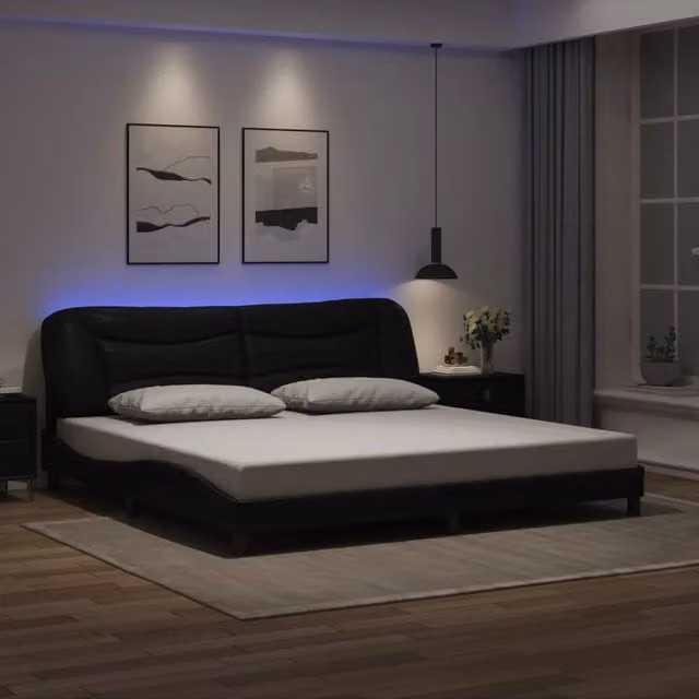 Giroletto con LED senza Materasso-Struttura Letto con LED Hvar Nero 200x200 cm