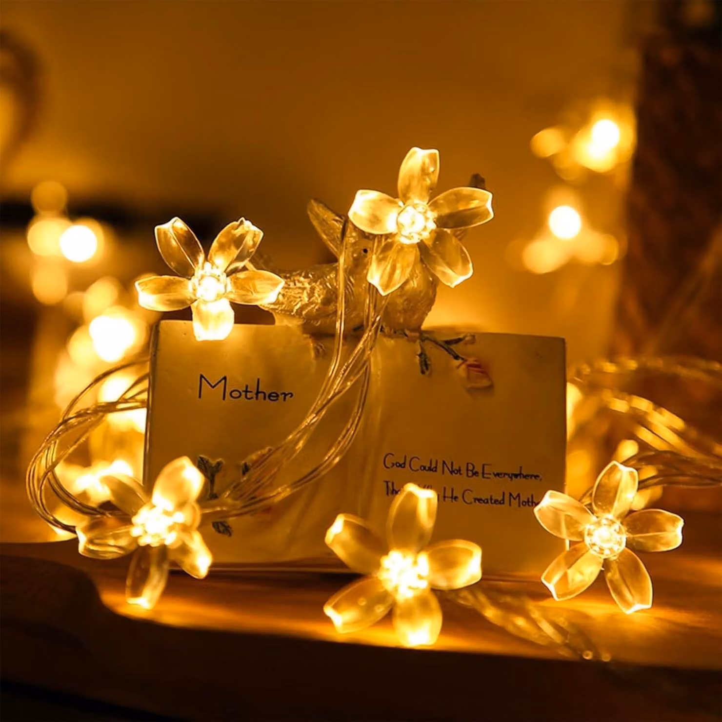 Catena luminosa a forma di fiori di ciliegio, lunghezza 3 metri, 20 LED, luce bianco caldo, alimentazione a batteria