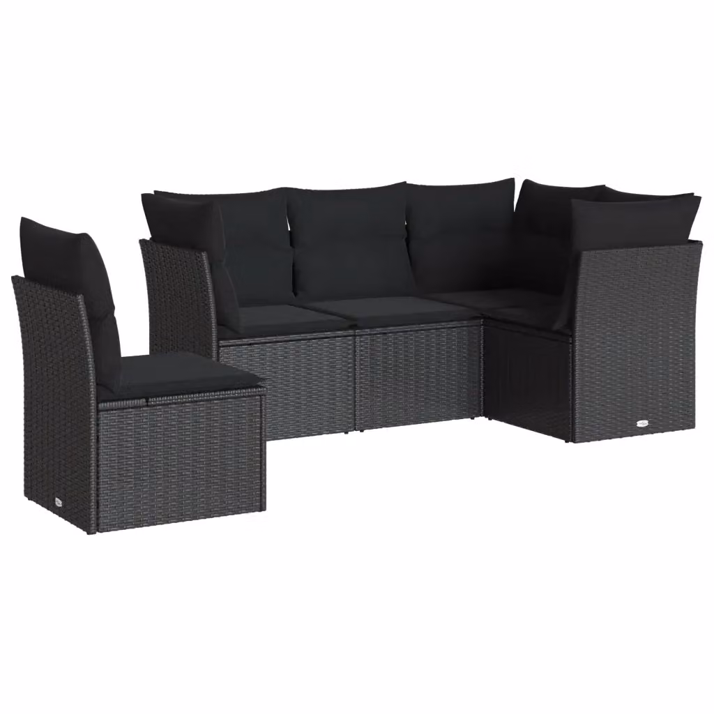 vidaXL Set Divani da Giardino a L 5 pz in Polyrattan Nero con Cuscini e Coperture Rimovibili – 2