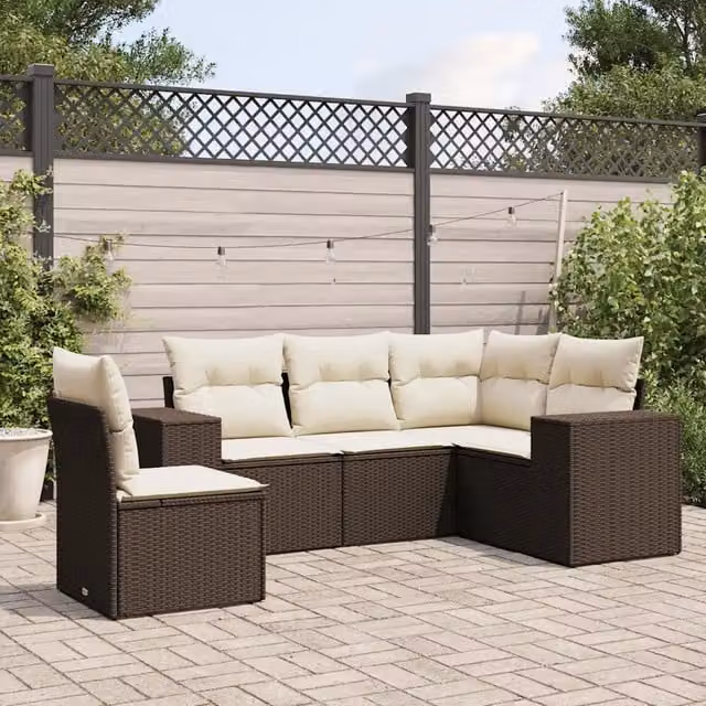 Set Divano da Giardino 5 pz con Cuscini Marrone in Polyrattan 3222572