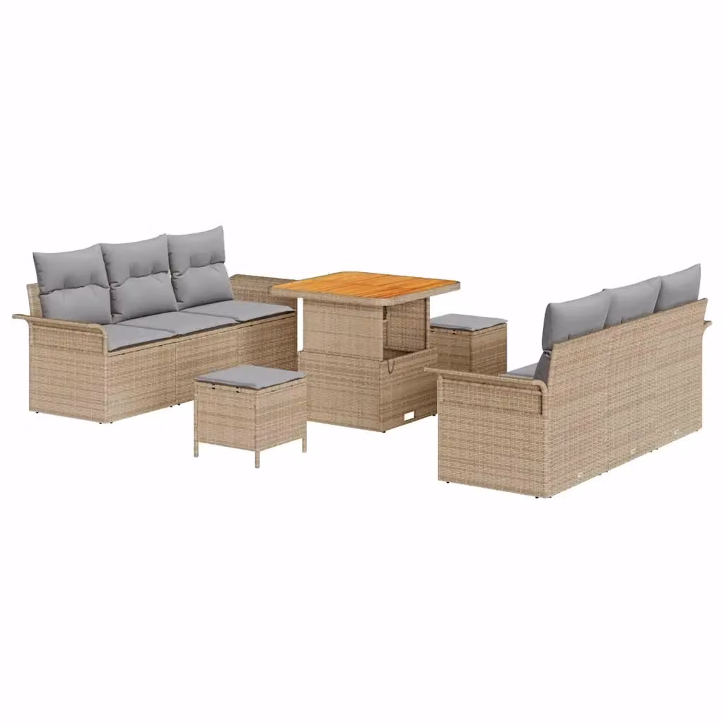 Set Divano da Giardino vidaXL 9 Pezzi a Forma di U con Cuscini Beige e Grigio – 2